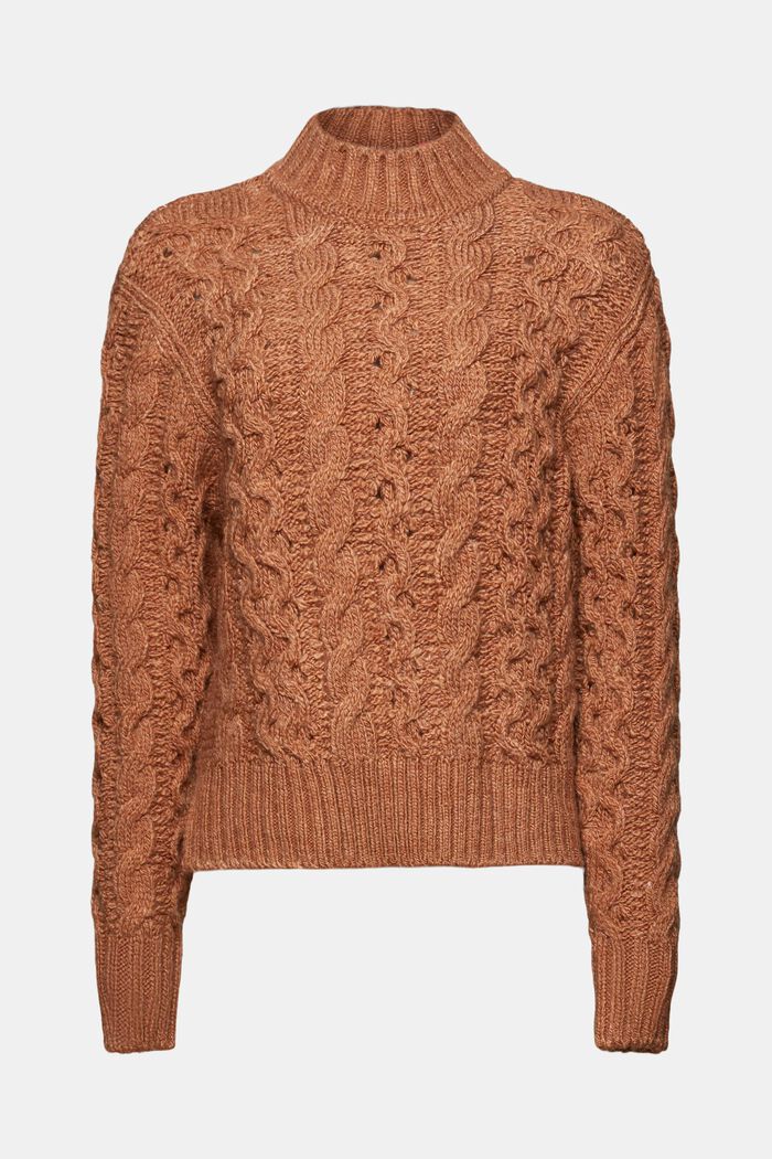 Pullover in misto lana in maglia intrecciata, CARAMEL, detail image number 6