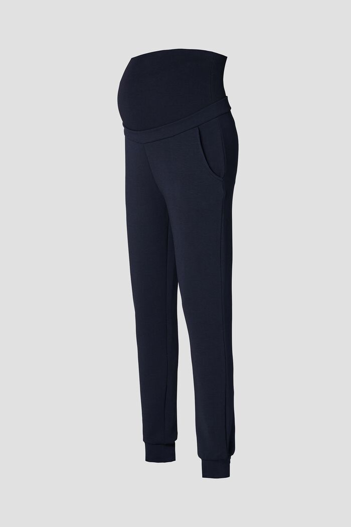 Pantaloni in felpa compatta con fascia premaman, NIGHT SKY BLUE, overview