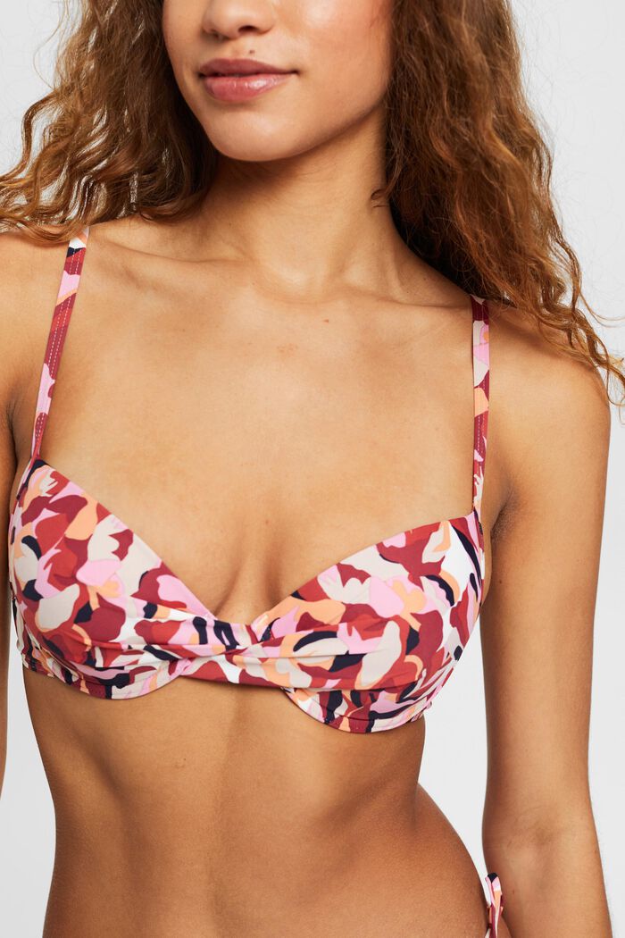 Top bikini imbottito con ferretto e stampa floreale, DARK RED, detail image number 0