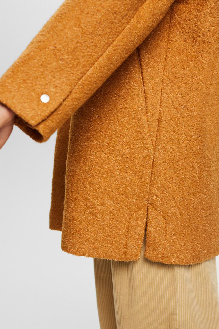 Cappotto con cappuccio in misto lana bouclé, CARAMEL, detail image number 1