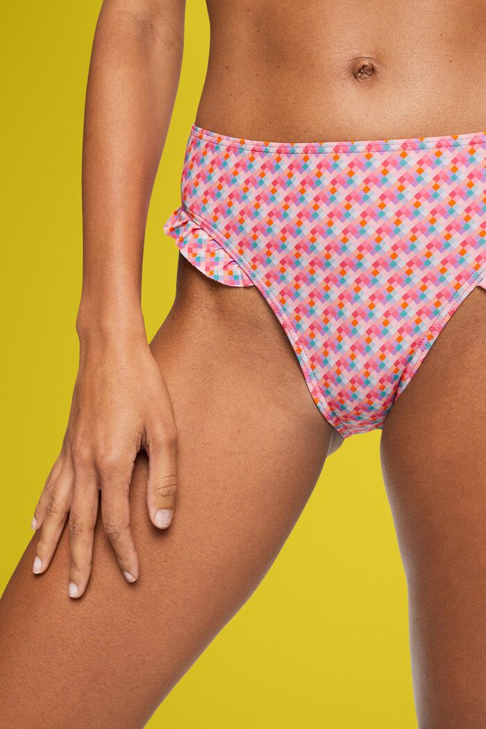 Slip bikini multicolore con dettagli arricciati, PINK FUCHSIA, detail image number 1