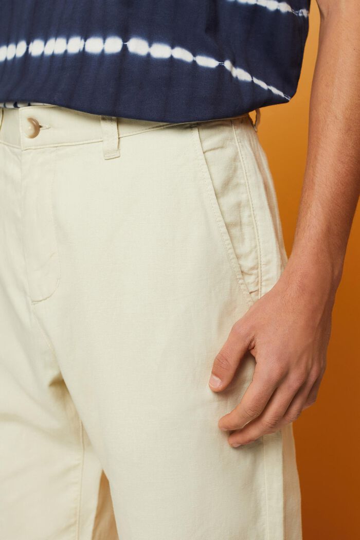 Pantaloni in misto cotone e lino, CREAM BEIGE, detail image number 2