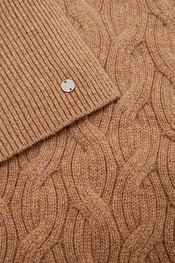 Sciarpa in maglia intrecciata di cashmere, CAMEL, detail image number 1