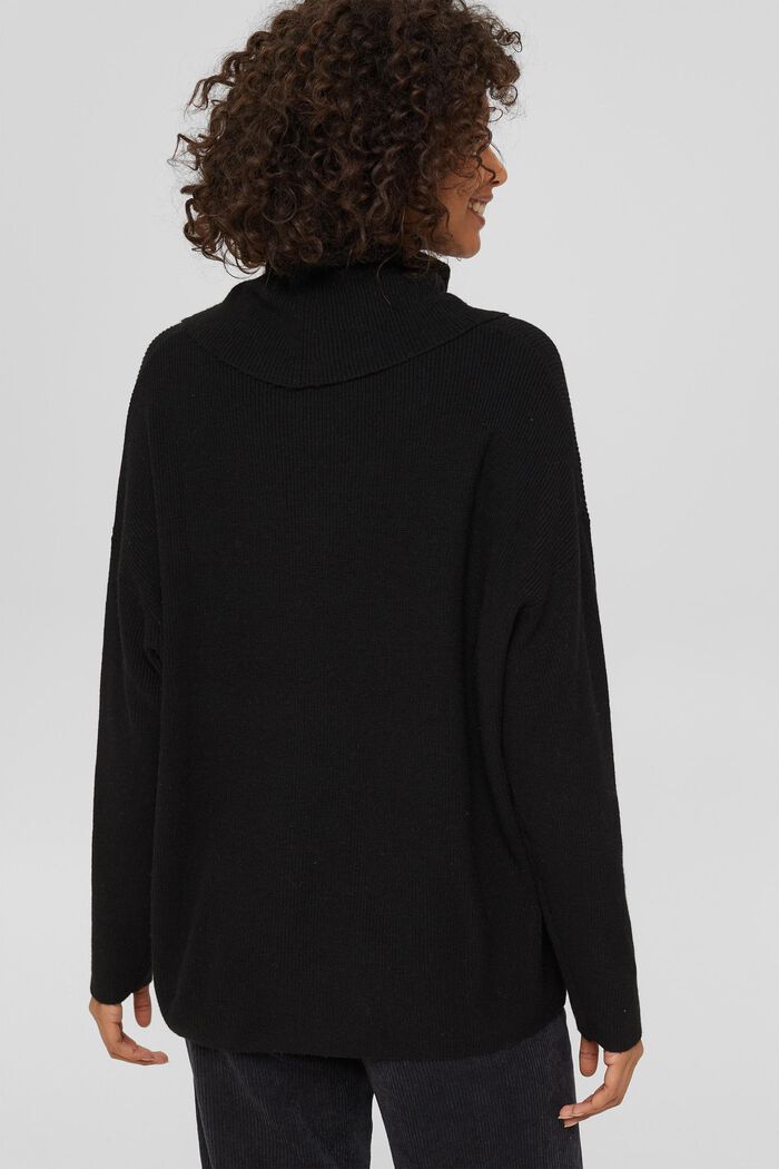 Con lana/cashmere: pullover con collo a cascata, BLACK, detail image number 3