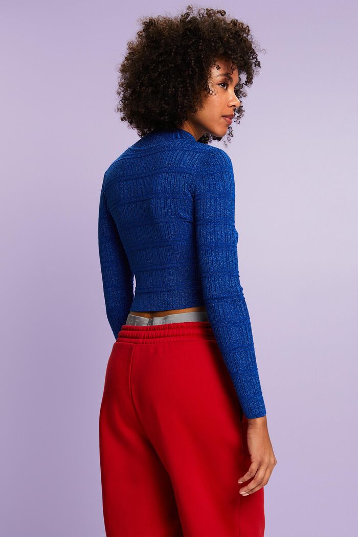 Maglione cropped in maglia lamé, BRIGHT BLUE, detail image number 2