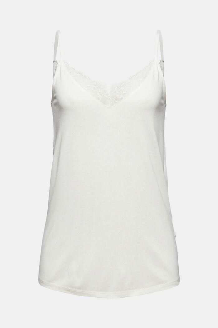 Top in jersey con pizzo in LENZING™ ECOVERO™, OFF WHITE, overview