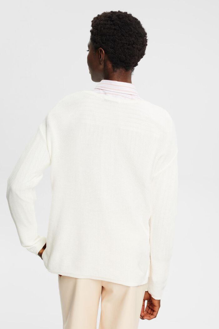 Pullover in maglia strutturata con scollo a V, OFF WHITE, detail image number 3