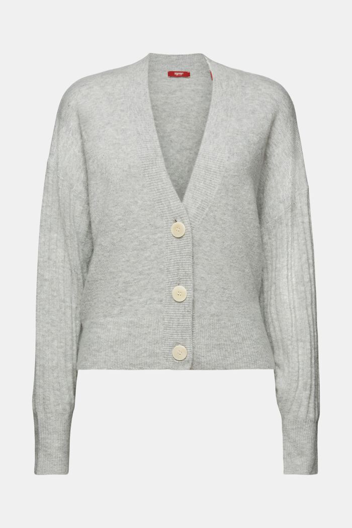 Cardigan con scollo a V in misto lana, LIGHT GREY, detail image number 6