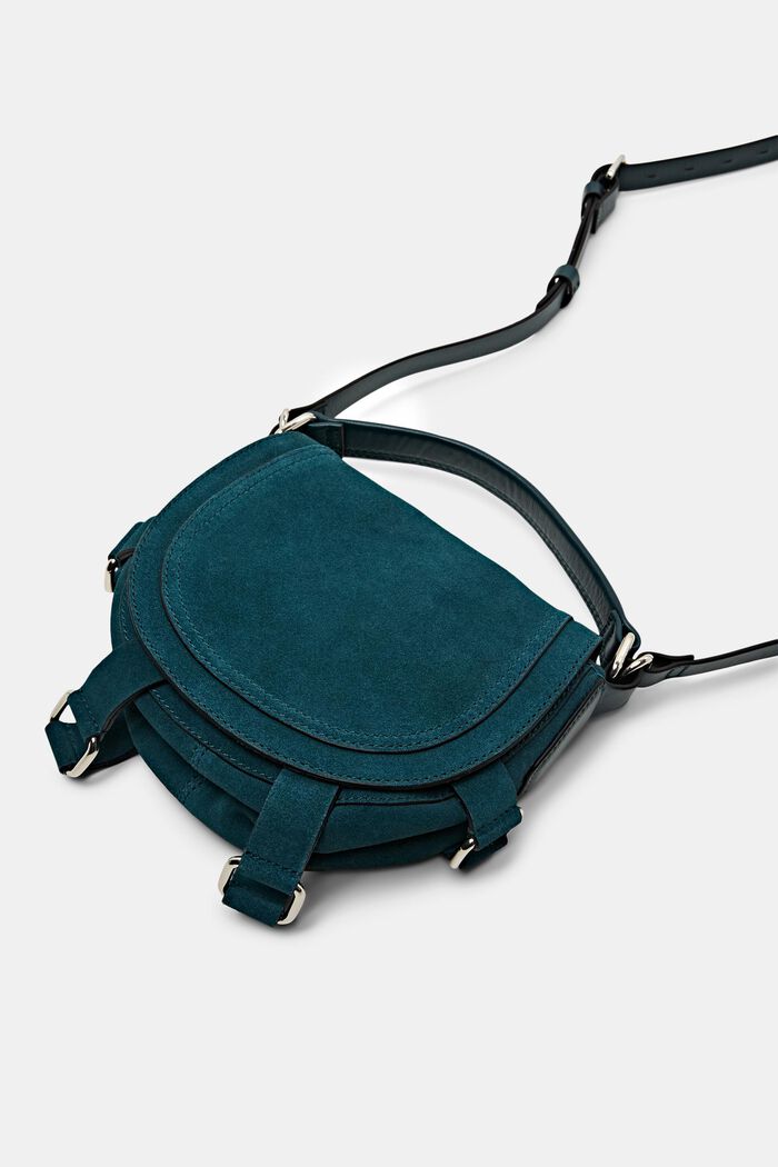 Borsa saddle in pelle scamosciata con cinghie decorative, TEAL GREEN, detail image number 3