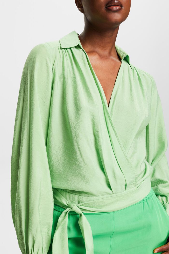 Blusa incrociata con arricciature, LIGHT GREEN, detail image number 3