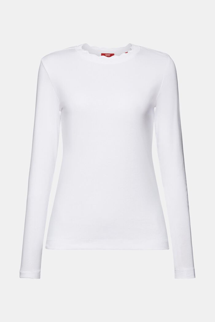 Top in jersey di cotone con bordo smerlato, WHITE, detail image number 8