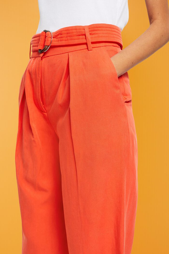 Pantaloni a gamba larga e vita alta in misto lino con cintura, ORANGE RED, detail image number 2