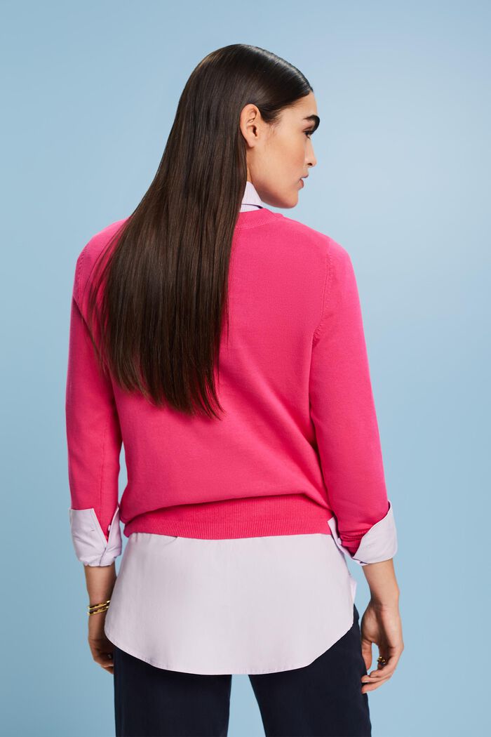 Pullover in cotone a girocollo, PINK FUCHSIA, detail image number 2