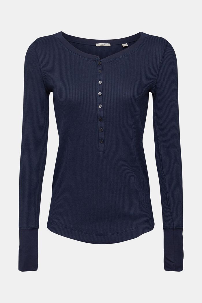 Maglia a maniche lunghe in stile henley, NAVY, detail image number 2