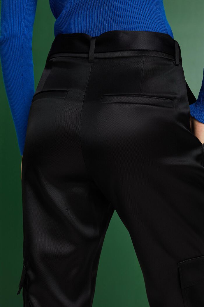 Pantaloni cargo in raso con cintura, BLACK, detail image number 3