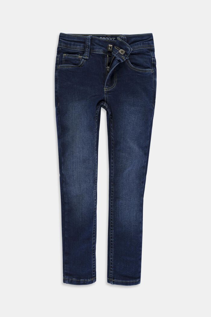Jeans stretch con differenti fit e cintura regolabile, BLUE DARK WASHED, detail image number 0