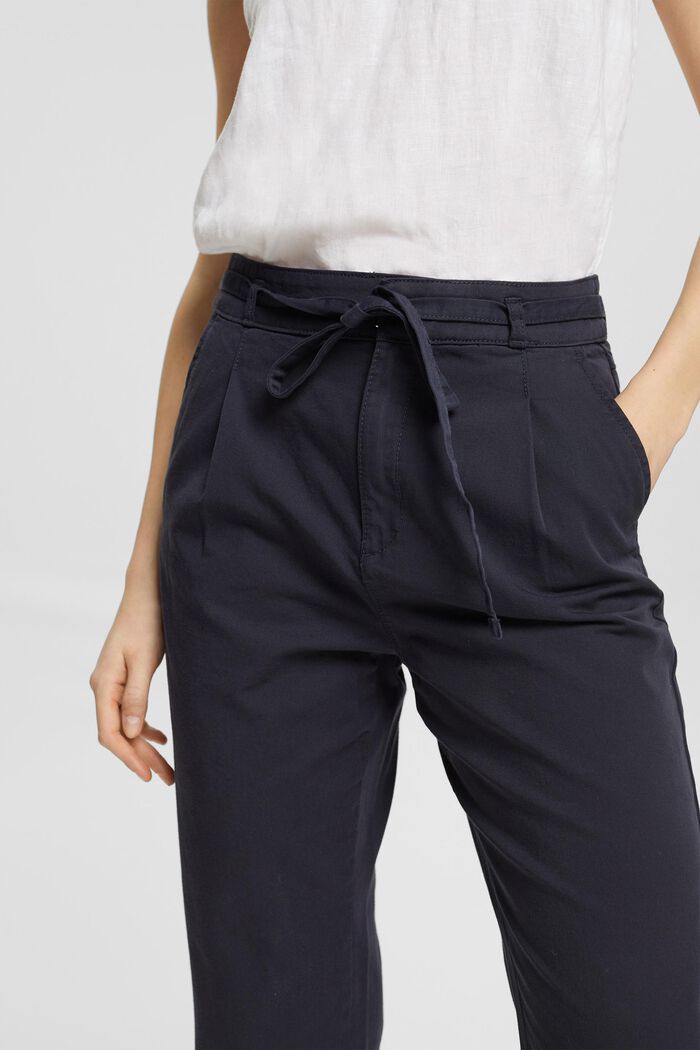 Pantaloni chino con cintura da annodare in cotone Pima, NAVY, detail image number 0