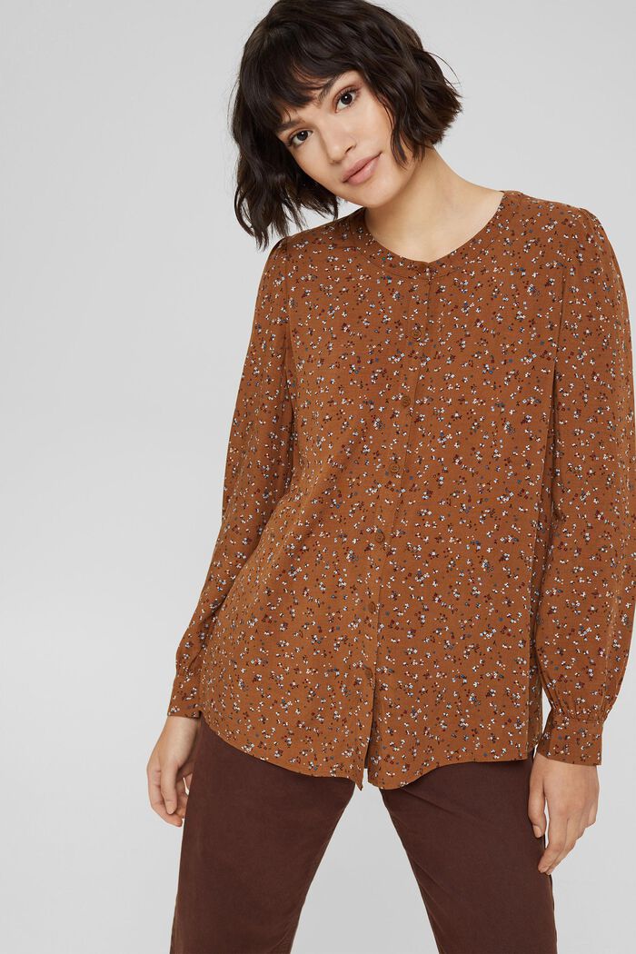 Blusa con stampa leopardata in LENZING™ ECOVERO™, TOFFEE, detail image number 0