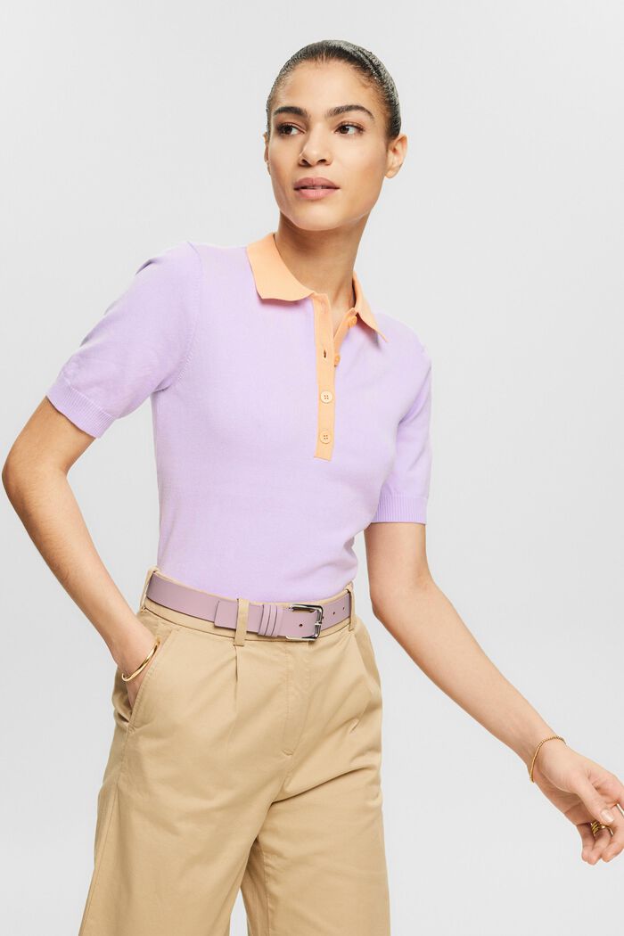 Pullover stile polo in misto cotone, LAVENDER, detail image number 0