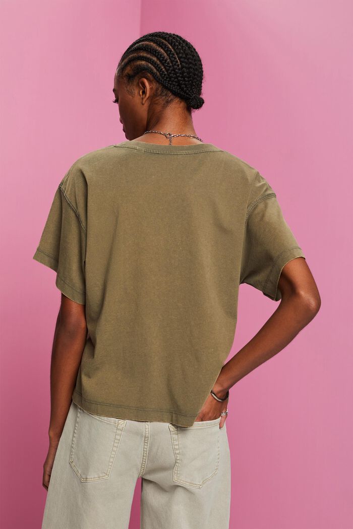 T-shirt con scollo a V in cotone, KHAKI GREEN, detail image number 3