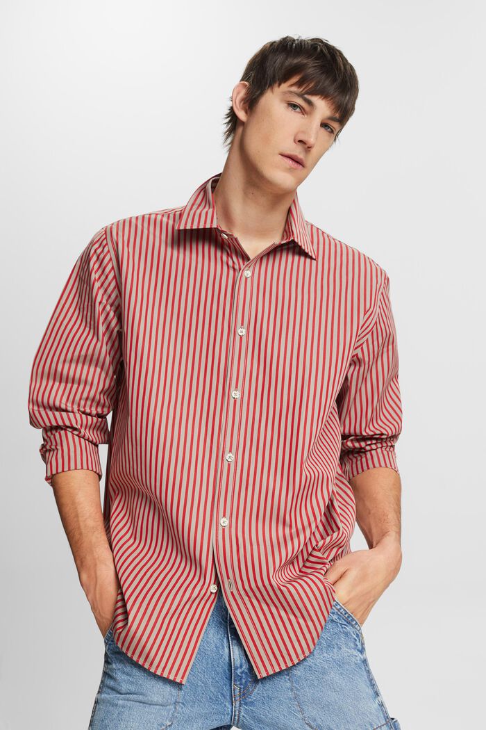 Camicia in popeline a righe, DARK RED, detail image number 0