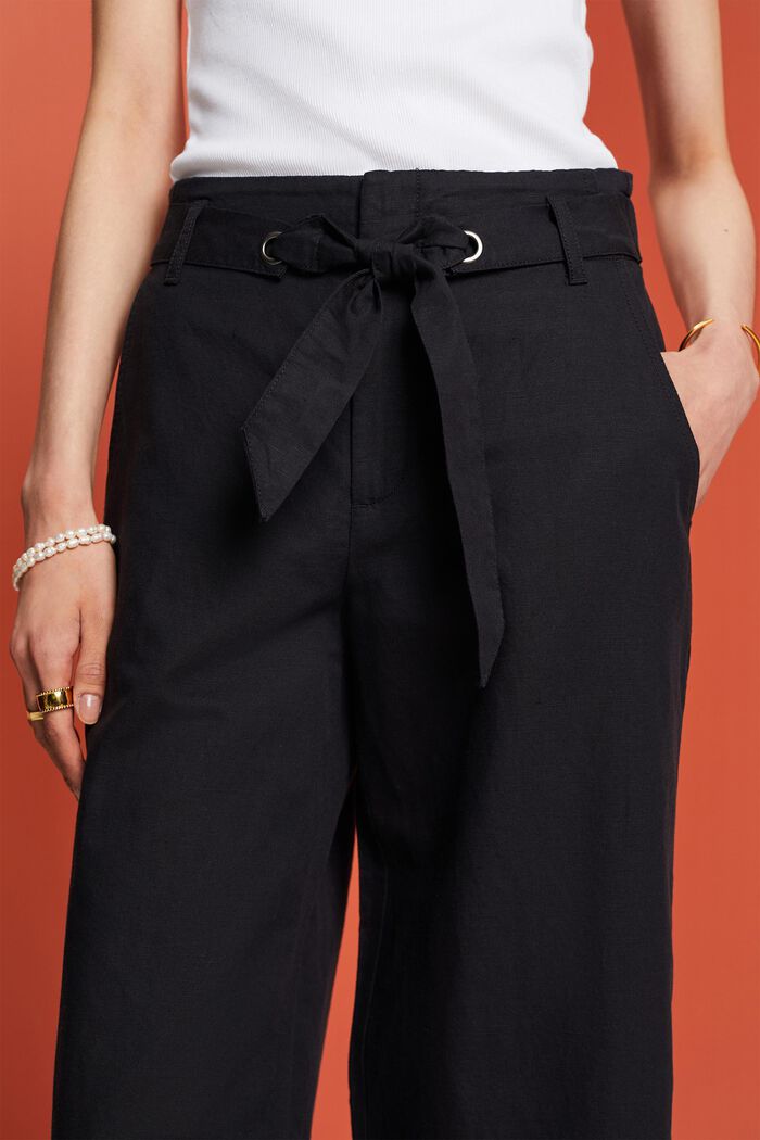 Culotte in lino e cotone con cintura, BLACK, detail image number 2