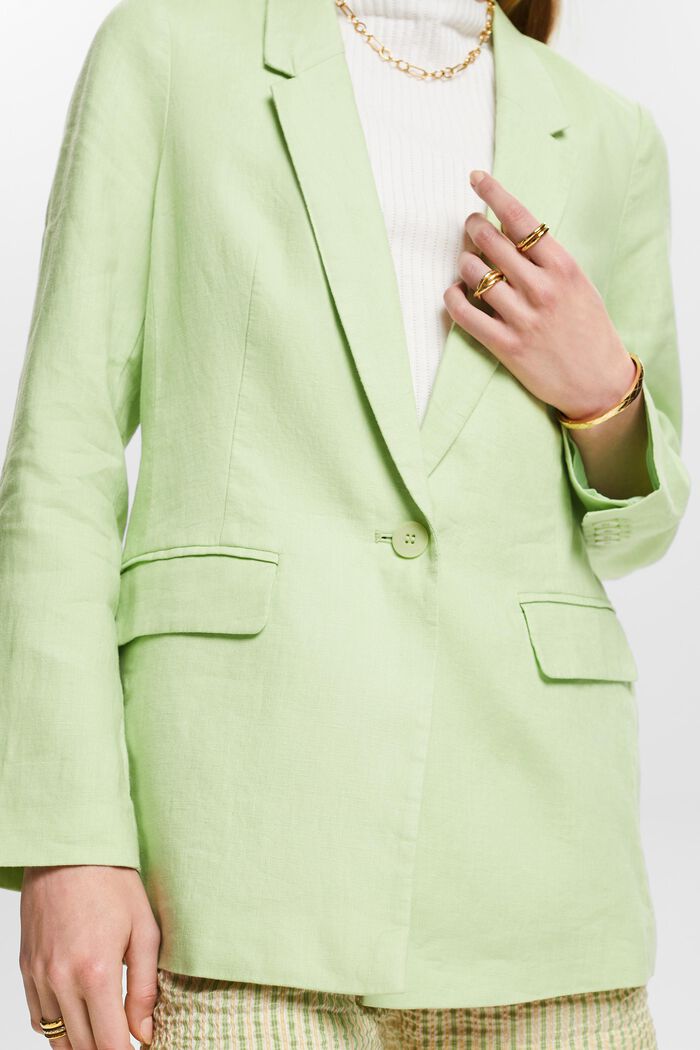 Blazer monopetto in lino, LIGHT GREEN, detail image number 3