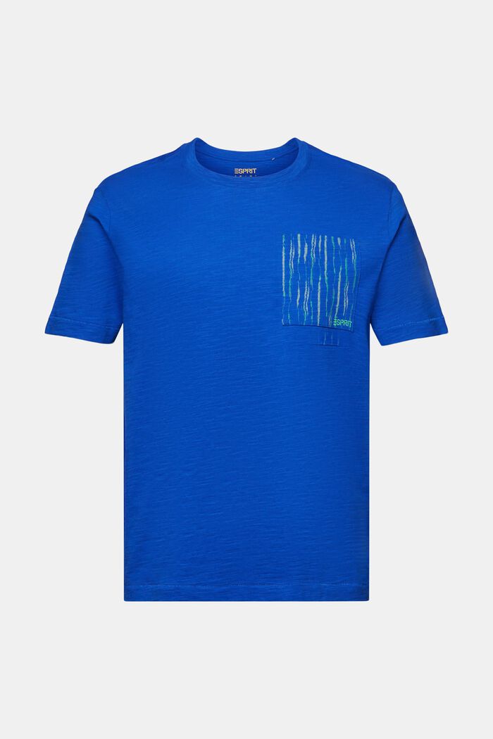 T-shirt in cotone fiammato con logo sulla tasca, BRIGHT BLUE, detail image number 5