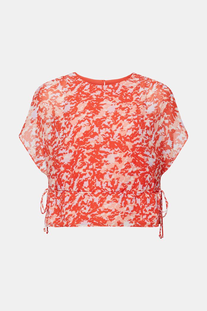 Blusa in chiffon con coulisse e stampa, PASTEL ORANGE, detail image number 6