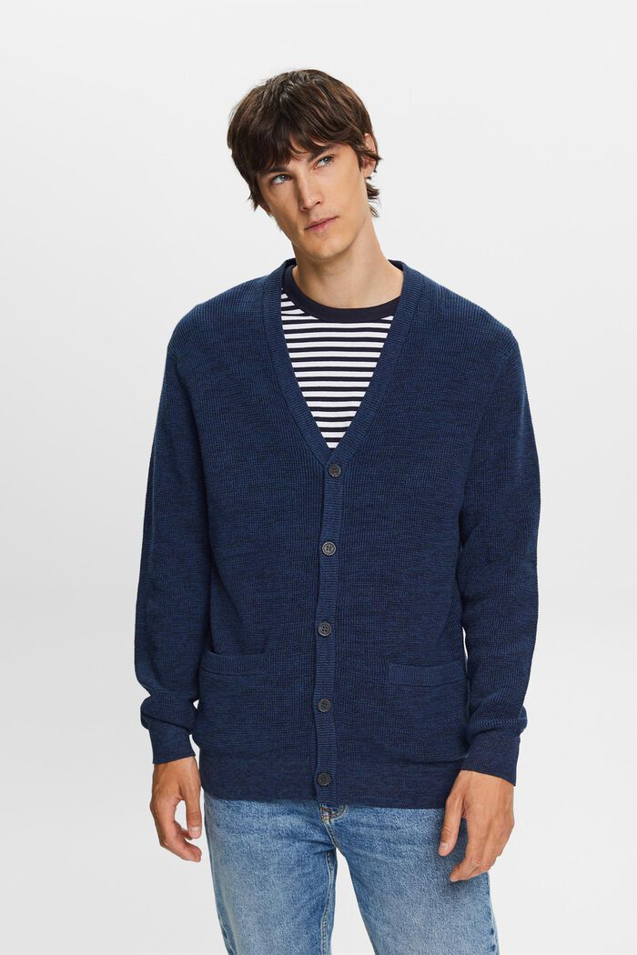 Cardigan con scollo a V, 100% cotone, NAVY, detail image number 0