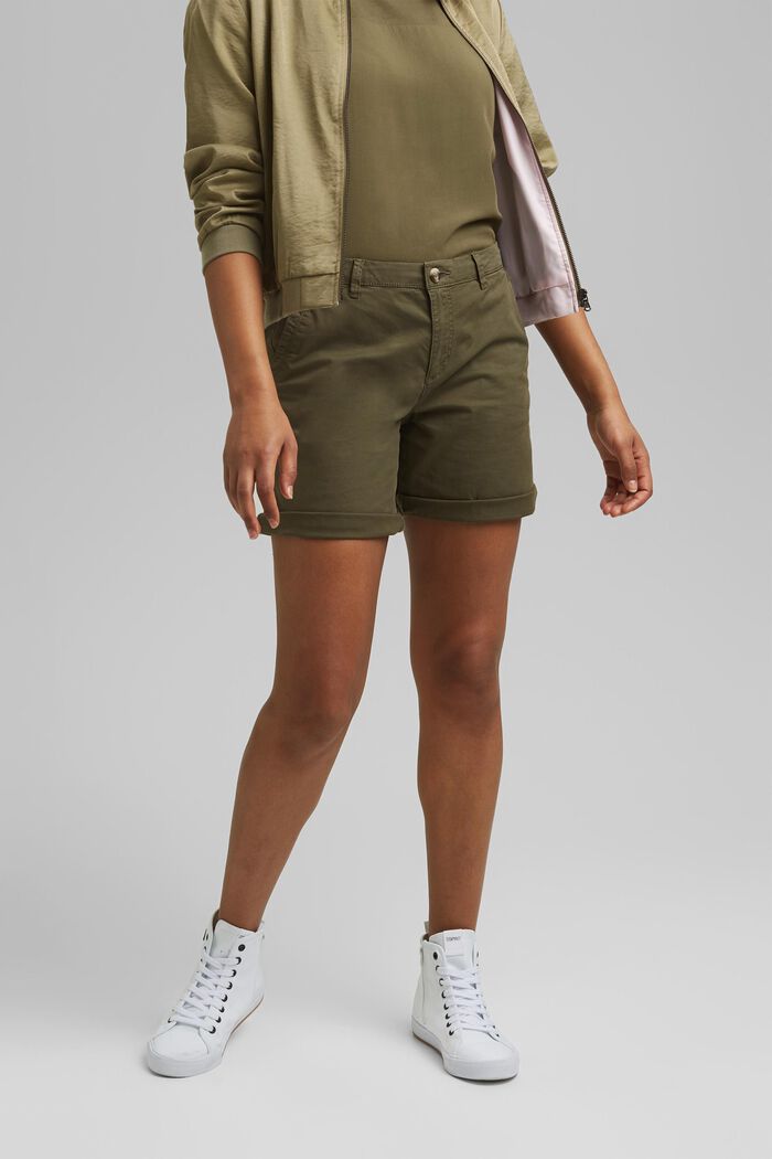 Shorts chino in cotone Pima biologico stretch, KHAKI GREEN, detail image number 0