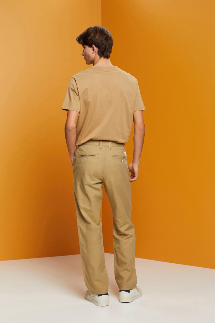 Pantaloni in misto cotone e lino, KHAKI BEIGE, detail image number 3