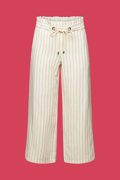 Pantaloni culotte con cintura da annodare, misto cotone e lino