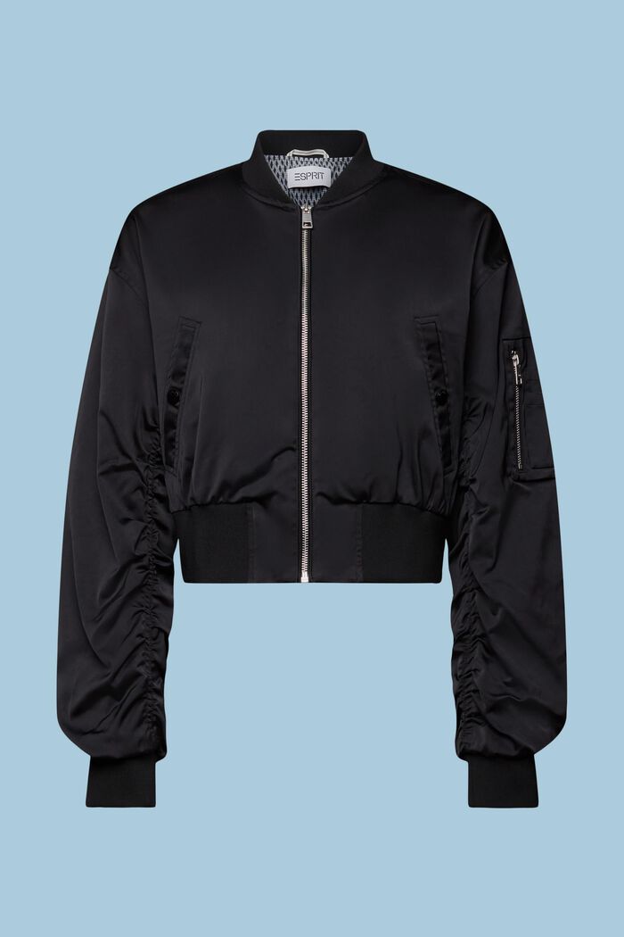 Giacca bomber cropped in raso, BLACK, detail image number 7