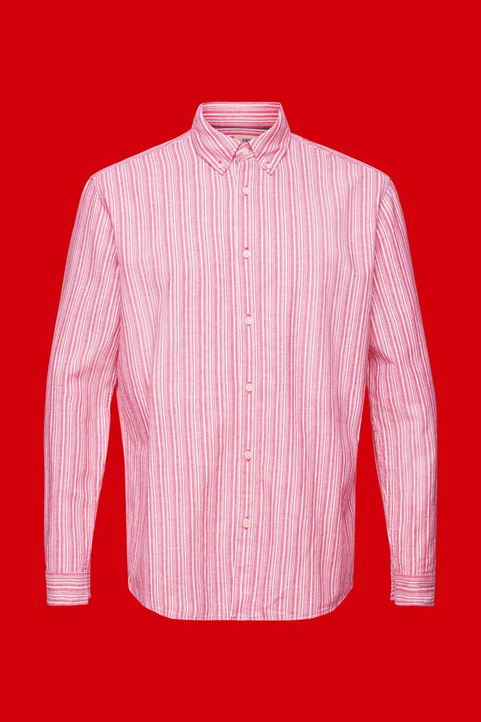 Camicia a righe con lino, DARK PINK, detail image number 6