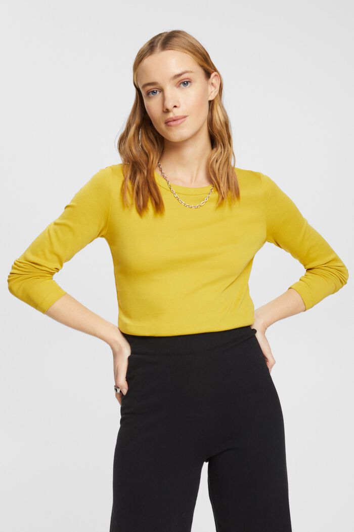 Top in cotone a maniche lunghe, DUSTY YELLOW, detail image number 0