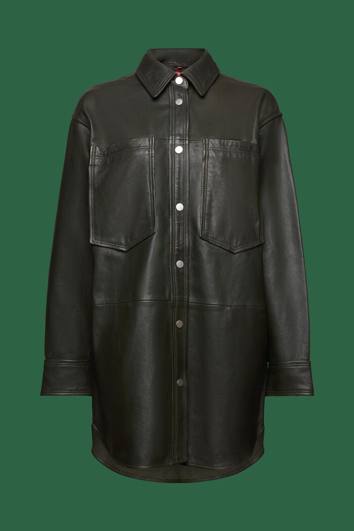 Giacca in pelle oversize, KHAKI GREEN, detail image number 5