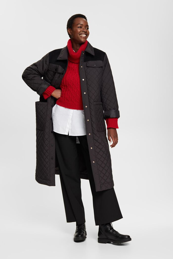 Pullover a collo alto in maglia intrecciata contenente lana, DARK RED, detail image number 1