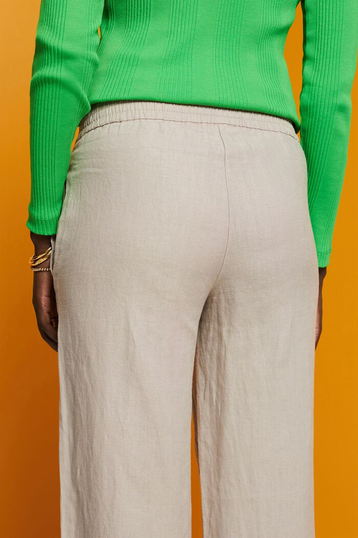 Pantaloni pull on in lino a gamba larga, LIGHT TAUPE, detail image number 4