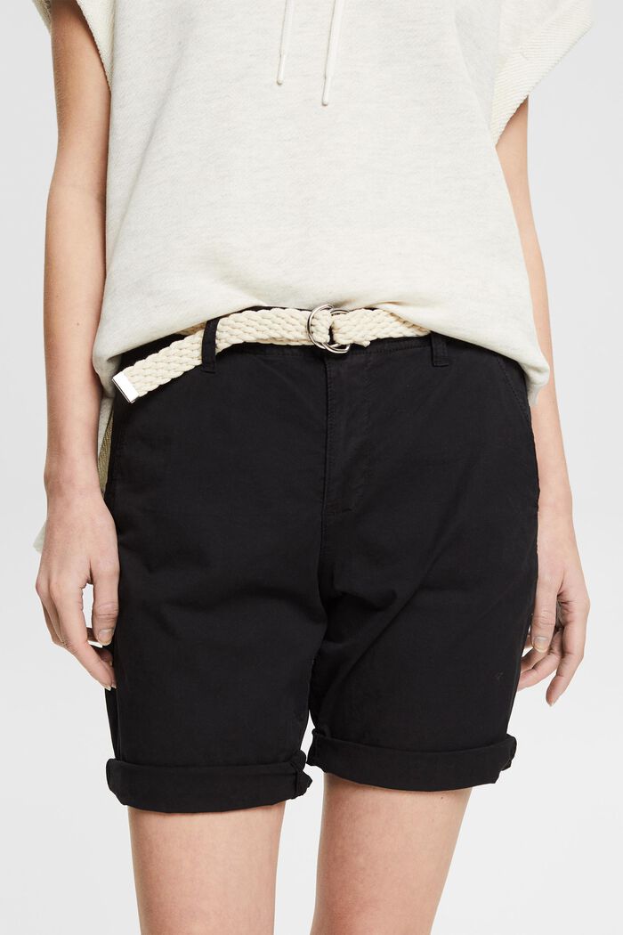 Pantaloncini con cintura in tessuto, BLACK, detail image number 0