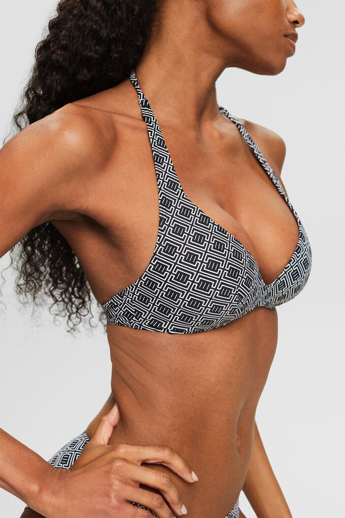 Top da bikini allacciato al collo con stampa, BLACK, detail image number 3