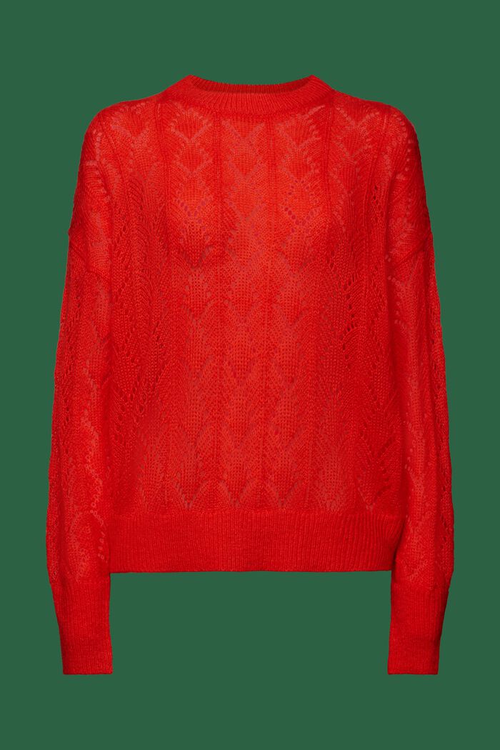 Pullover in misto lana in maglia traforata, RED, detail image number 6