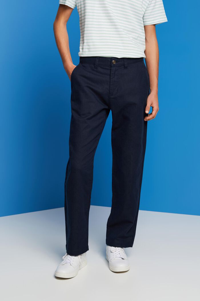 Pantaloni in misto cotone e lino, NAVY, detail image number 0