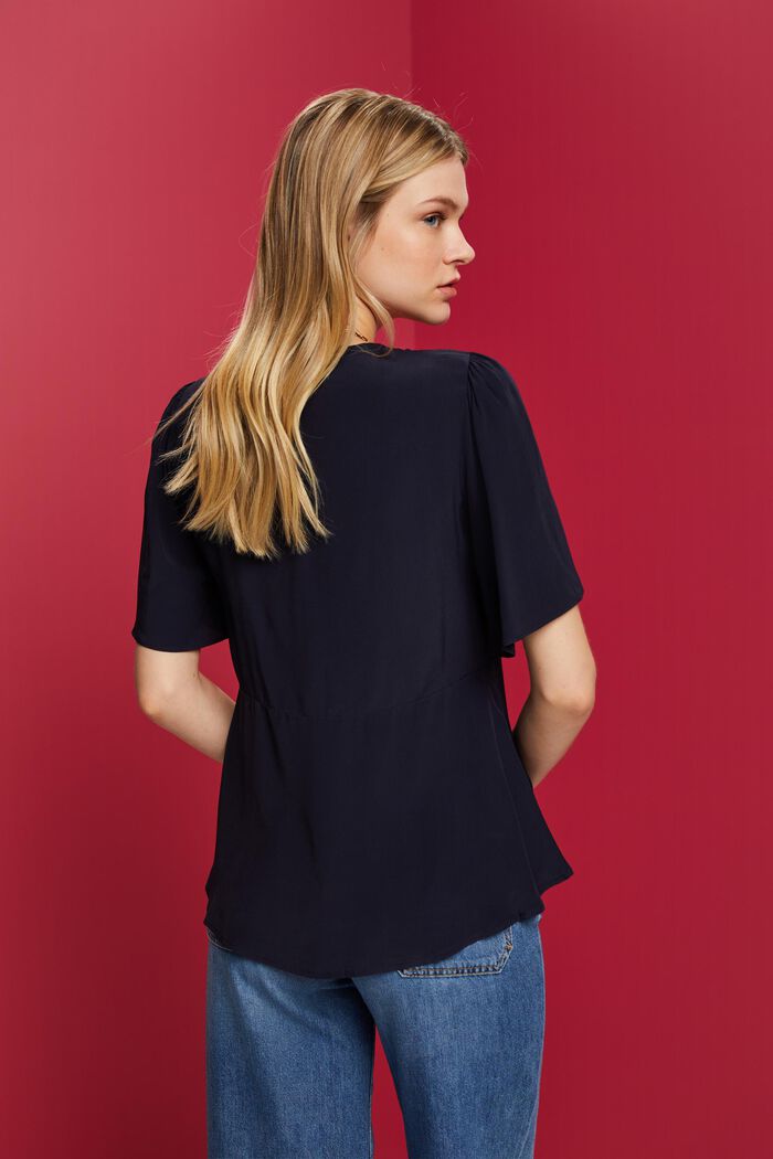 Top blusato in LENZING™ ECOVERO™, NAVY, detail image number 3
