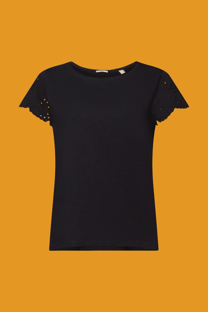 T-shirt di cotone con maniche traforate, BLACK, detail image number 7