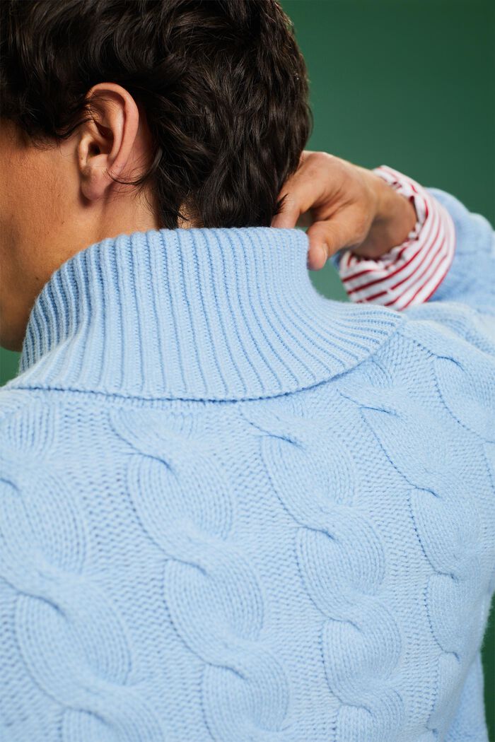 Pullover con collo sciallato in maglia intrecciata di lana, LIGHT BLUE LAVENDER, detail image number 3