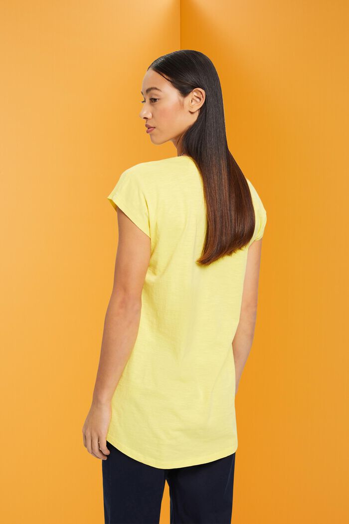 T-shirt in cotone con scollo a U, LIGHT YELLOW, detail image number 3