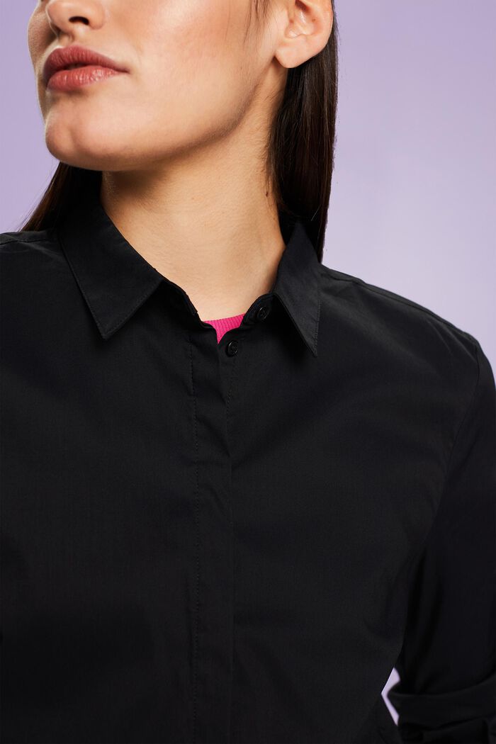 Camicia blusata in popeline, BLACK, detail image number 3