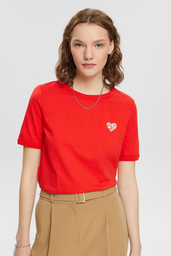 T-shirt di cotone con logo a forma di cuore, RED, detail image number 0