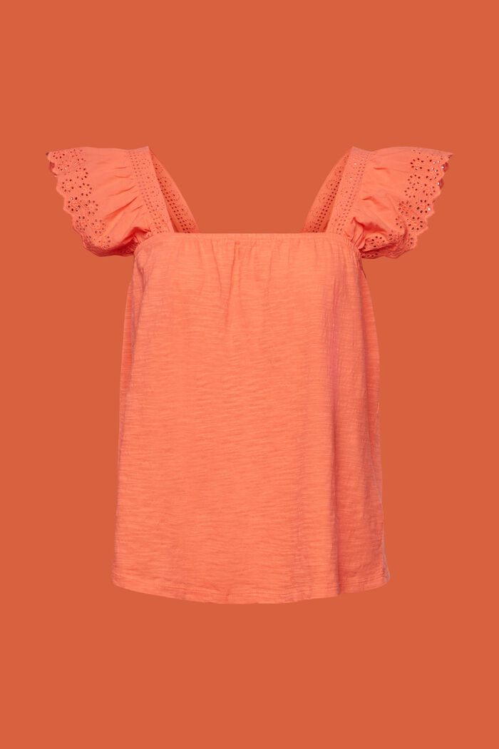 T-shirt in jersey con maniche ricamate, CORAL ORANGE, detail image number 5
